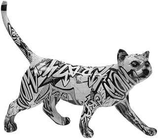 Monochrome Cat Ornament Graffiti Design Animal Sculpture Standing Cat Figurine