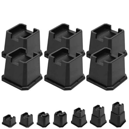 shouwuhho Bed Risers 3 inch, Furniture Risers Elevation in Heights 3 Inch Heavy Duty, Bed Lift Risers for Caster Wheels or Posts of Bed Table Couch, Support up to 6000 lbs, Black, 6 Pack