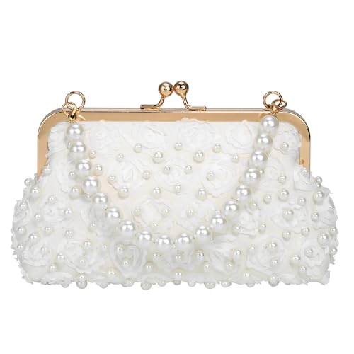 Image of Ayliss Pearl Clutch Purses for Women Wedding Bridal Evening Small Clutch Crossbody Handbag Full Beaded Parites Prom