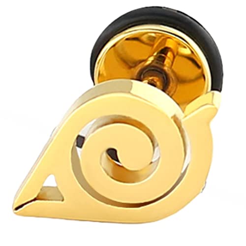 CHICNET Piercing falso dilatador de acero inoxidable, negro, plata y oro, cierre de rosca, 10 mm redondo de 6 mm, anillo de goma, Konoha Leaf Village Naruto Anime Manga Cosplay Mujer Hombre