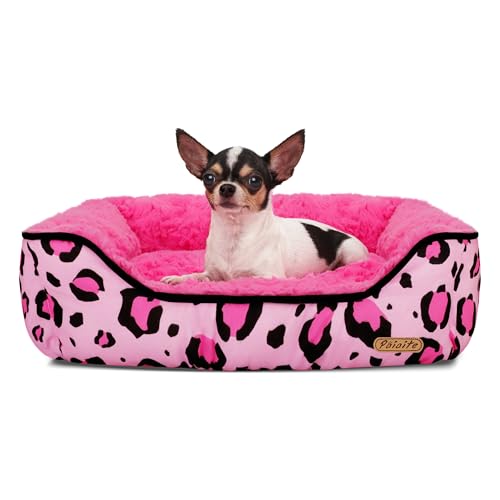 Rectangle Washable Dog Bed for Large, Medium & Small Dogs – Soft Calming Puppy Beds, Durable Warm Pet Sofa with Non-Slip Bottom for Indoor Use.Pink S Size (18.9"x18.9"x6.3")