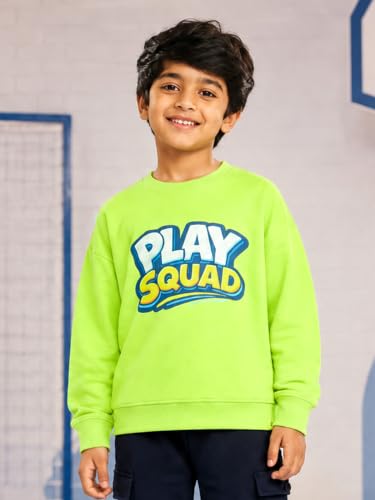 Image of KiddoPanti Boys Solid Round Neck Full Sleeve Fleece Sweatshirt | 60% Cotton 40% Polyester | Soft Warm Winter Pullover | Ribbed Cuffs & Hem | Casual Winter Sweatshirt for Kids