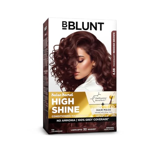 BBLUNT Salon Secret High Shine Conditioning Hair Colour With MaliPeptide BondTech™ to reduce breakage | Mahogany Reddish Brown- 4.56 | No Ammonia, 100% Grey Coverage | Permanent Colour | Salon at home