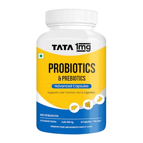Tata 1mg Probiotics 30 Billion CFUs+ Capsules with Prebiotic Fiber- 30 Count | Gut Health & Digestion Support Supplement | For Men & Women