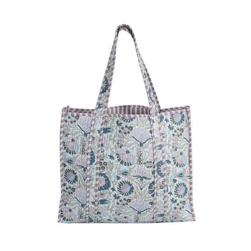Image of Cotton Tiger Block Print Tote Bag, Indian Handmade Shopping Shoulder Bag, Unisex Market Daily Use