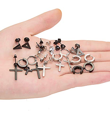 REVOLIA 14 Pairs Stainless Steel Dangle Cross Stud Earrings for Men Women Hoop Earrings Huggie Vintage Ear Piercing - Thumbnail 5