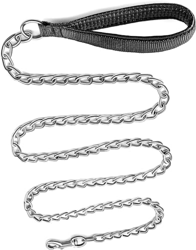 LATRAT Guinzaglio per cani in metallo, catena in metallo con manico in poliuretano per cani di piccola e media taglia, per passeggiare i cani del traffico e i viaggi (3,0 x 180 cm)