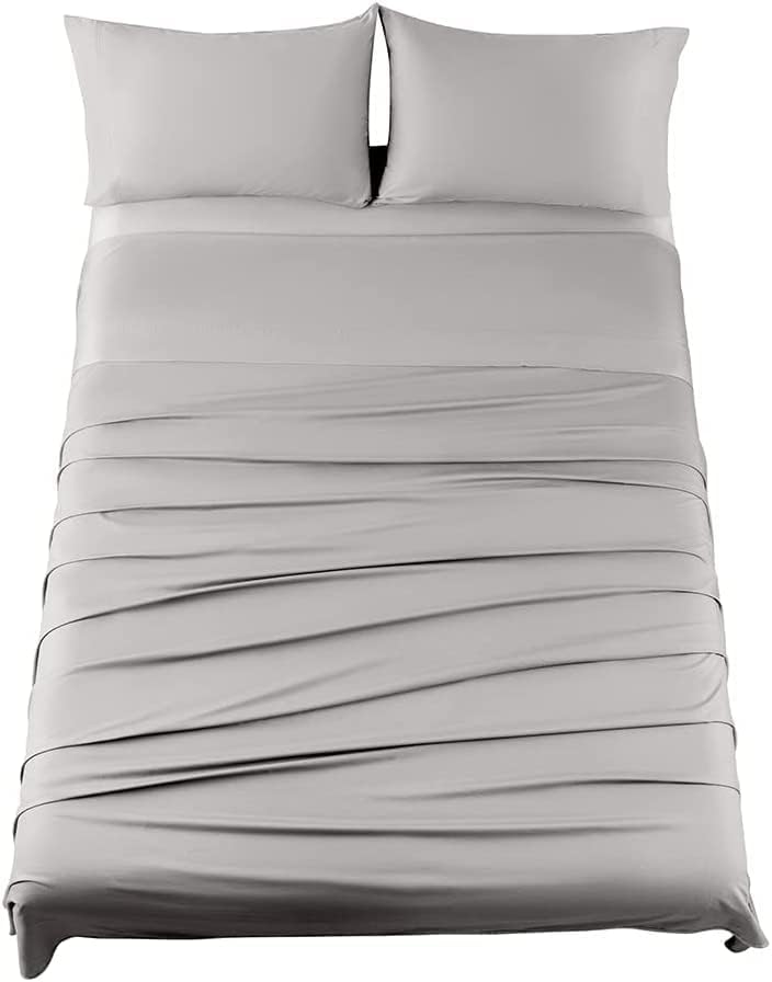 SAKIAO Full Size Bed Sheets Set - Brushed Microfiber 1800 Thread Count Percale - 16" Deep Pocket Egyptian Sheets Beautiful - 4 Piece (Grey,Full)