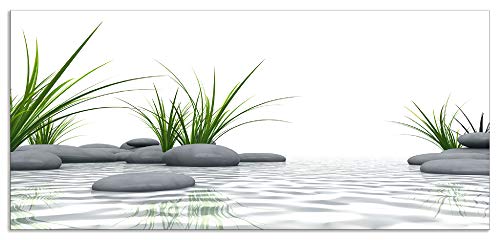 ARTland Spritzschutz Küchenrückwand aus Alu für Küche Herd Spüle 120x55 cm (BxH) mit Motiv Natur Zen Wellness Spa Yoga Asien Gräser Stein Weiß T6CD