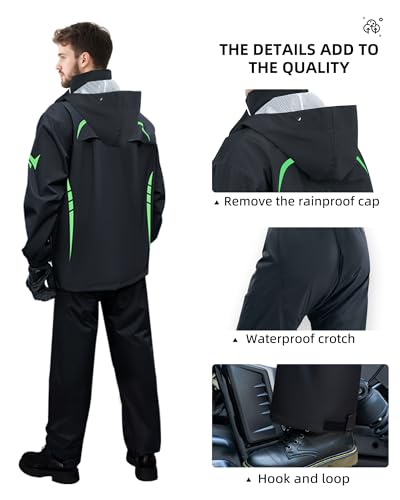 Men's Waterproof Rain Suit Rain Gear Jacket and Pant Outdoor Packable Lightweight Breathable Hooded Raincoat4