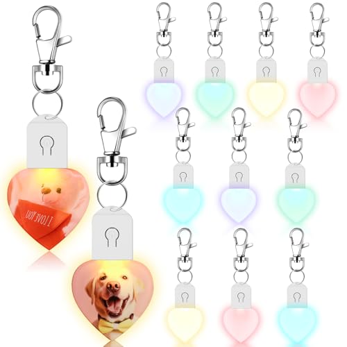 Tondiamo 10 Pcs LED Sublimation Blank Keychain Acrylic Lighted Transfer DIY Crafts Christmas Keychain Gifts(Heart)