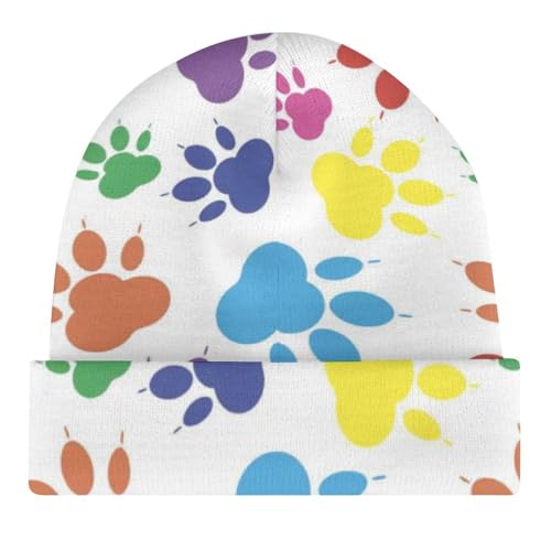 Rainbow Paw Footprint Animal Pattern Kids Beanie Hat for for Girls Boys Children Cap Winter Knitted Chemo Cancer Headwear Accessories Gifts Decoration4