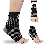 Copper Ankle Brace Compression Sleeve Support for Women & Men - Adjustable Strap for Arch Support -...