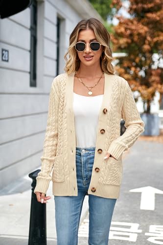 Image of Womens Cardigan Sweaters Cable Knit Sweater 2026 Fall Winter Chunky Open Front Button Down Coats with Pockets