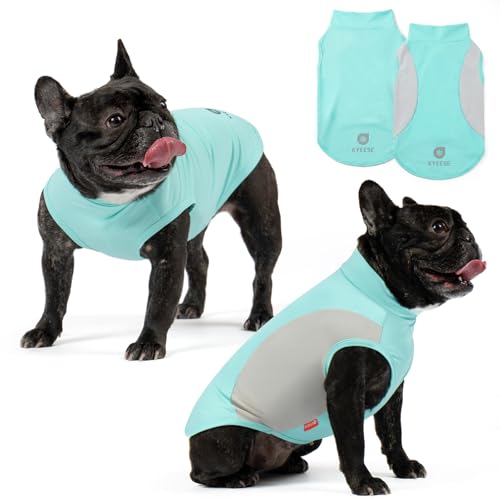 KYEESE 2Pack Dog Cooling Shirt, Breathable Dog Shirt for Small Dogs Boy, Sun Protection Reflective Pet Vest, Lightweight Soft Tank Top Sleeveless Summer Dogs Clothes, Blue, L