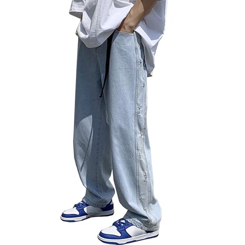 Baggy Jeans Mens Vintage Ripped Streetwear Hip Hop Trendy Denim Pant Straight Wide Leg Casual Long Trouser