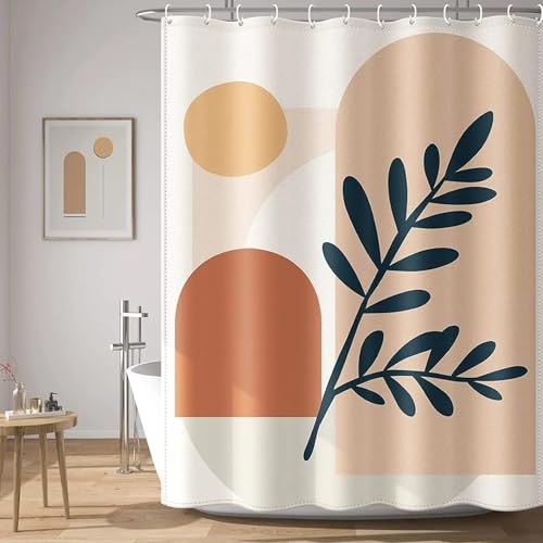 Rideau de douche bohème feuilles vertes 135x220cm en tissu polyester lavable avec crochets