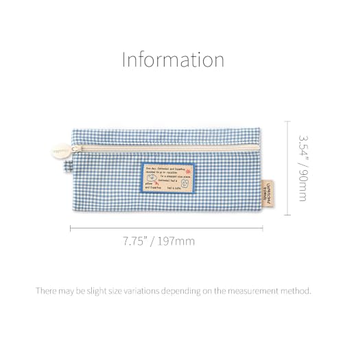 Image of Monolike Unmatched Friends Picnic Check Pencil Case, Blue - Aesthetic Gingham Pastel Desk Organizer, Trendy Minimalist Stationery Pouch