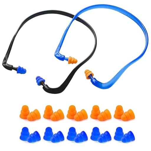 UZYXC 2 Piezas de Protectores Auditivos con 10 Tapones de Repuesto SNR 27dB, Protectores Auditivos Industriales para Obras, Fábricas, Azul y Negro, Alivian la Presión | Ya disponible en tu tienda friki favorita! En mundofriki.es!