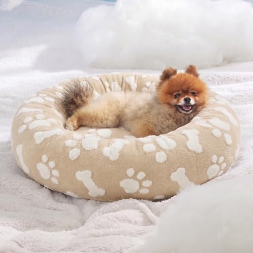 Image of LE SURE Shown on TV Jacquard Donut Cute Small Dog Beds,Sand 23x23x7in