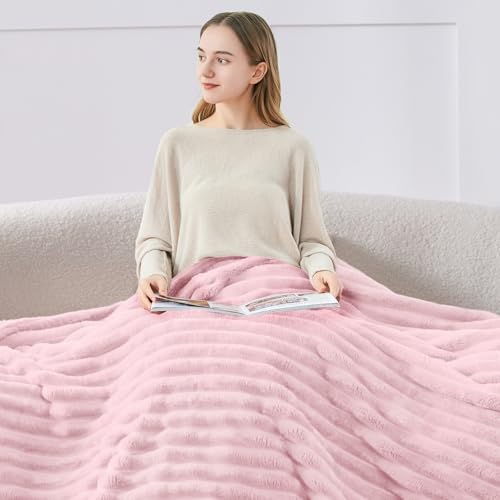 Image of BEDELITE Ribbed Fleece Throw Blanket for Couch, Cherry Blossom, 50 inchx70 inch
