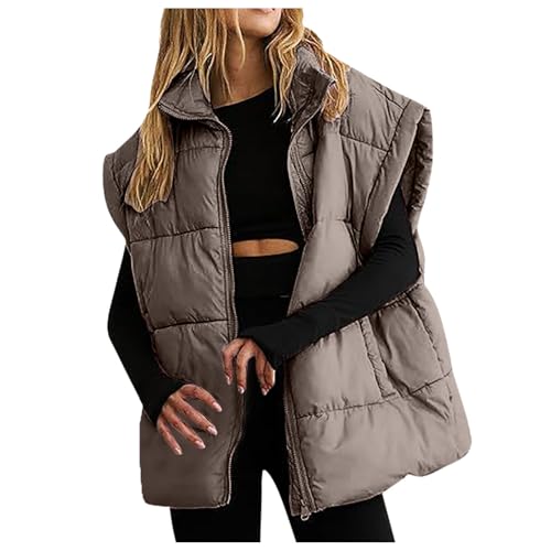Women's Puffer Vest Stand Collar Lightweight Sleeveless Jacket Quilted Zip Up Padded Gilet Warm Outwear with Pockets