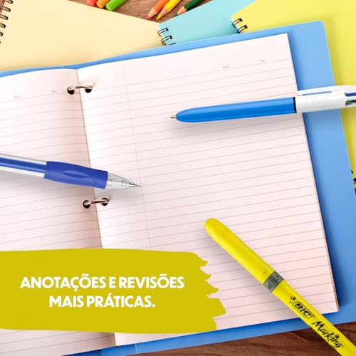 Kit Bic Caneta 4 Cores + Marca Texto + Lápis