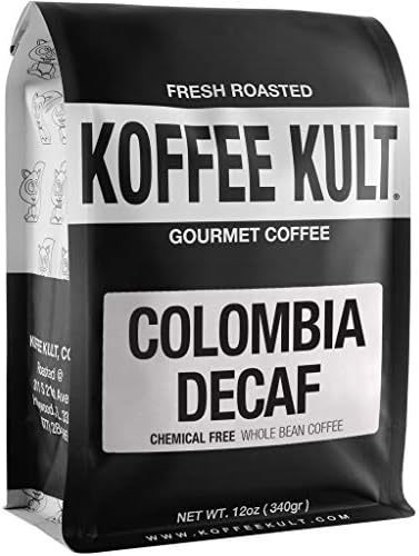 Koffee Kult Colombia Decaf Coffee Beans - Decaffeinated Medium Roast 100% Arabica Whole Bean Natural Swiss Water Process Chemical Free Espresso(Whole Bean, 12oz)