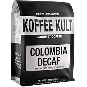 Koffee Kult Colombia Decaf Coffee Beans Decaffeinated Medium Roast 100% Arabica Whole Bean Naturally Swiss Water Process Chemical Free Espresso (Whole Bean, 12oz)