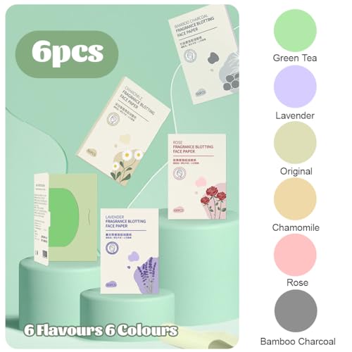 GGUFAY 600 Blätter Gesichts Löschpapier,Erfrischend Ölkontrolle Gesicht Blotting-Papiere, Natürlicher Wohlgeruch,Tragbar Oil Control Paper,Sie die Haut Frisch und Glatt für Männer Fraue(6 Düfte)