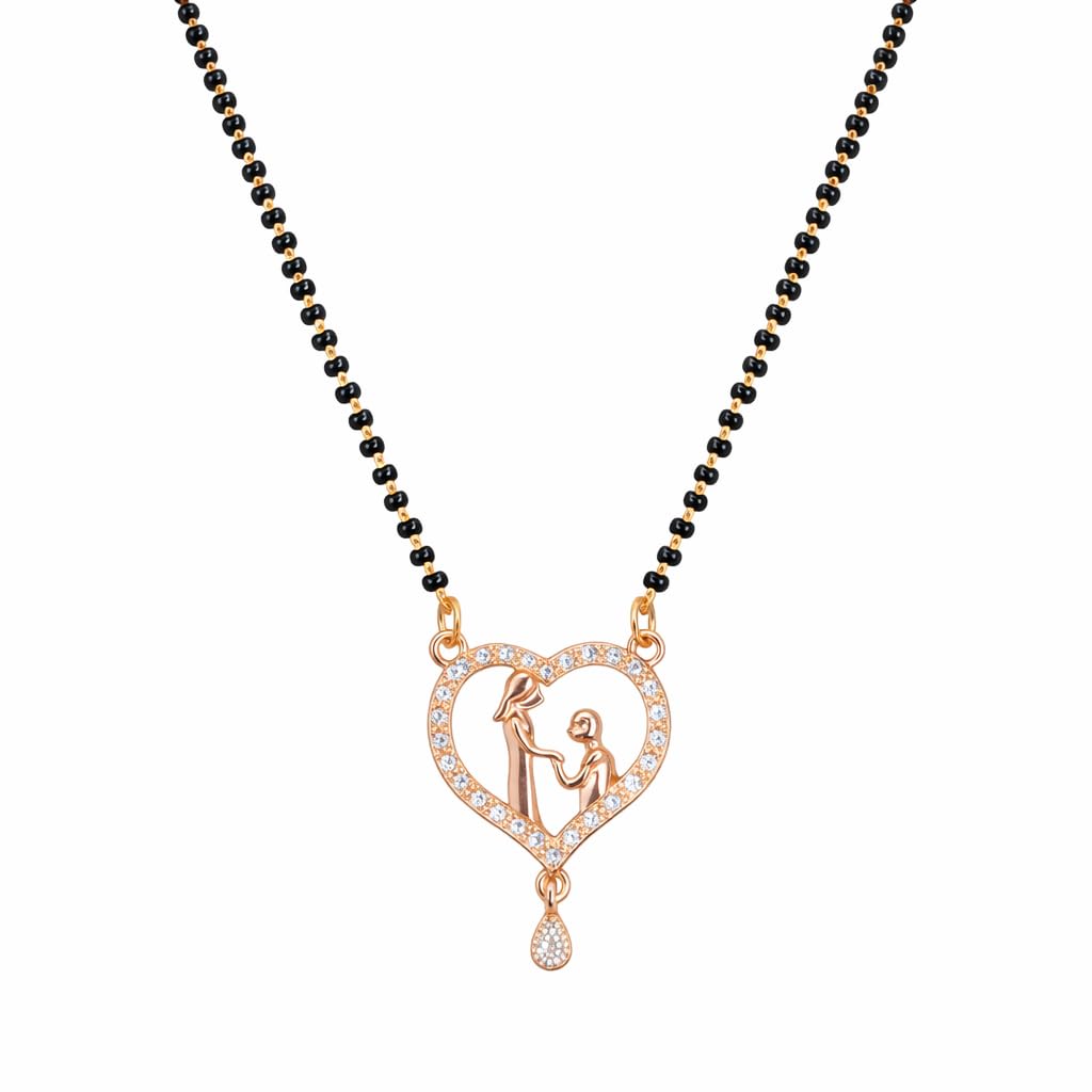 Rose Gold Black & White Artificial Stones Studded & Beads Beaded Locket Mangalsutra For Women-image-37