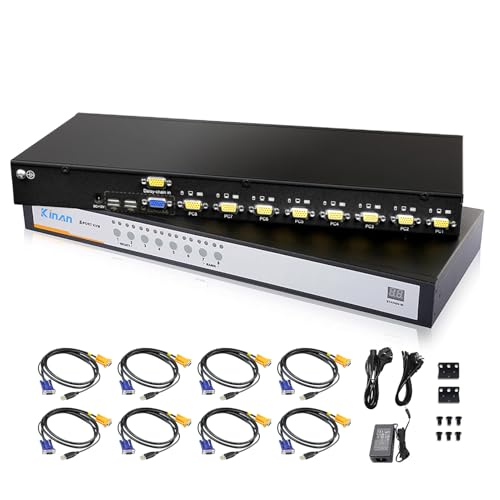 Commutateur KVM VGA 8 ports haute résolution 2048x1536 DDC2B pour rack 1U