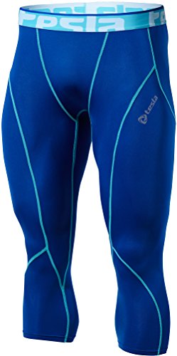 TSLA Men's Compression 3/4 Capri Pants Baselayer Cool Dry Sports Running Yoga Tights, Zero(p15) - Blue & Sky Blue, 2X-Large.