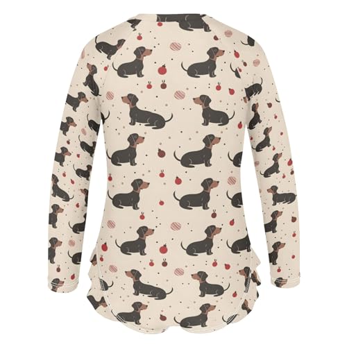 Dachshund Dog Girls Long Sleeve Swimsuit Rash Guard One Piece Bathing Suits Zipper 3-12T3