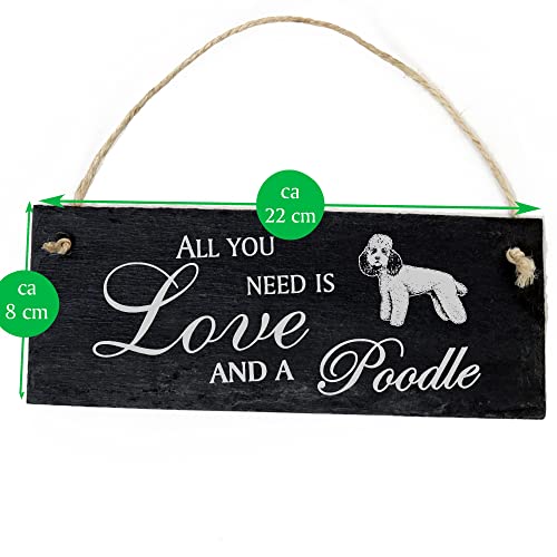 Schiefertafel Deko Pudel Schild 22 x 8 cm - All you need is Love and a Poodle - Wanddeko Dekoration Türschild
