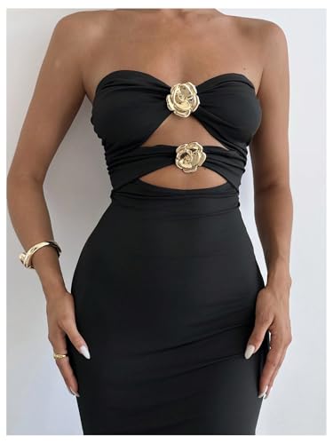 GORGLITTER Women's Flower Strapless Bodycon Maxi Dress Cut Out Sleeveless Fishtail Cocktail Summer Tube Long Dresses4