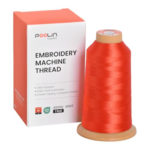 Image of Poolin Polyester Machine Embroidery Thread 4000M 40WT Red Orange 1181 | Smooth Feeding with Stable Tension for Clean, Consistent Stitching on Home and Commercial Embroidery Machines