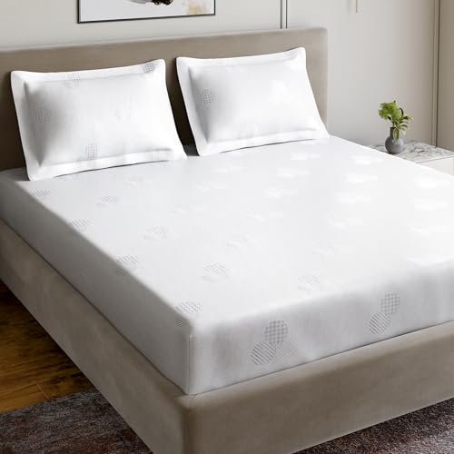 Image of Home Ecstasy 100% Cotton Jacquard Bedsheet for King Bed, 500 TC, Premium Woven Design, 1 Bedsheet (108 x 108 Inches) with 2 Pillow Covers, White