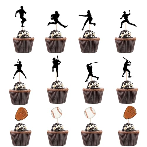 24pcs Baseball Cupcake Toppers baseball player Cupcake