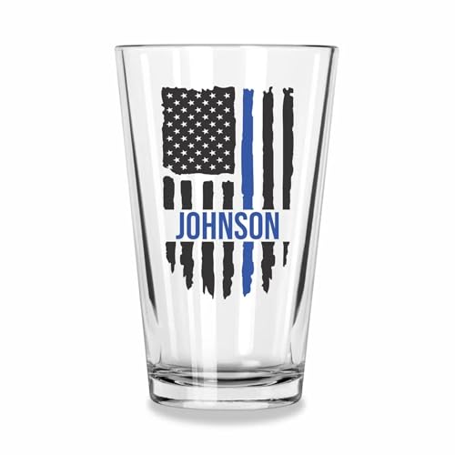 Blue Ridge Mountain Gifts - Thin Blue Line Pint Glass - Personalized Law Enforcement Glass, Police Officer Appreciation, Back the Blue, Police Academy Gift, First Responders Custom Glassware