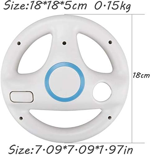 GEEKLIN 2pcs White Racing Wheel for Wii, Compatible with Mario Kart, Wireless Steering Wheel