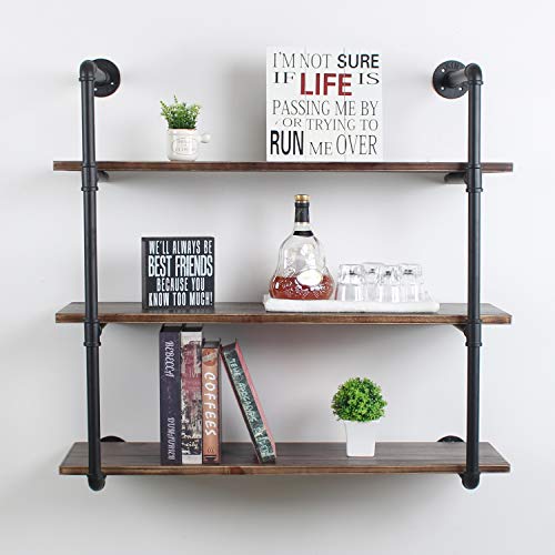 Flash Deals - 80% OFF Industrial Floating Shelves Wall Mount,36in Rustic Pipe Wall Shelf,3-Tiers Wall Mount Bookshelf,DIY Storage Shelving Floating Shelves,Wall Shelving Unit,Wall Book Shelf for Home Organizer
