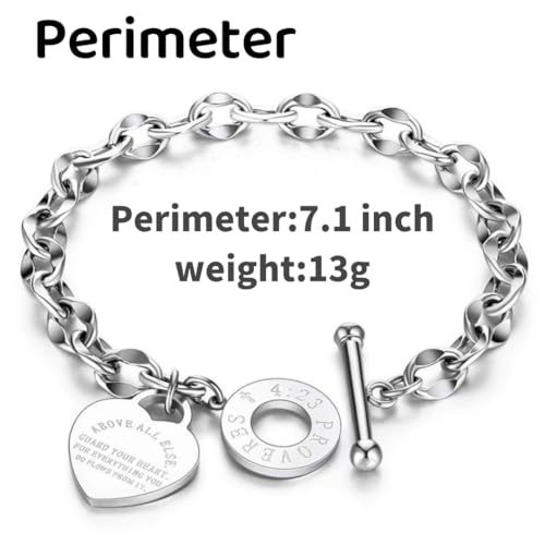 Heart Charm Bracelet Plated 18K Gold/Silver/Rose Gold Bible Scripture Heart Bracelet for Women Jewelry Gift Zircon Her Link Chain OT Clasp Stainless Steel Birthday2