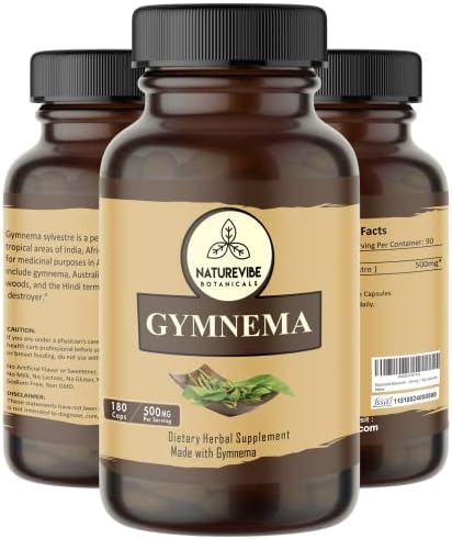 Naturevibe Botanicals Gymnema Capsules Premium 180 Veg Capsules | 500 mg Per Serving | Made with Organic Herb Gymnema Powder