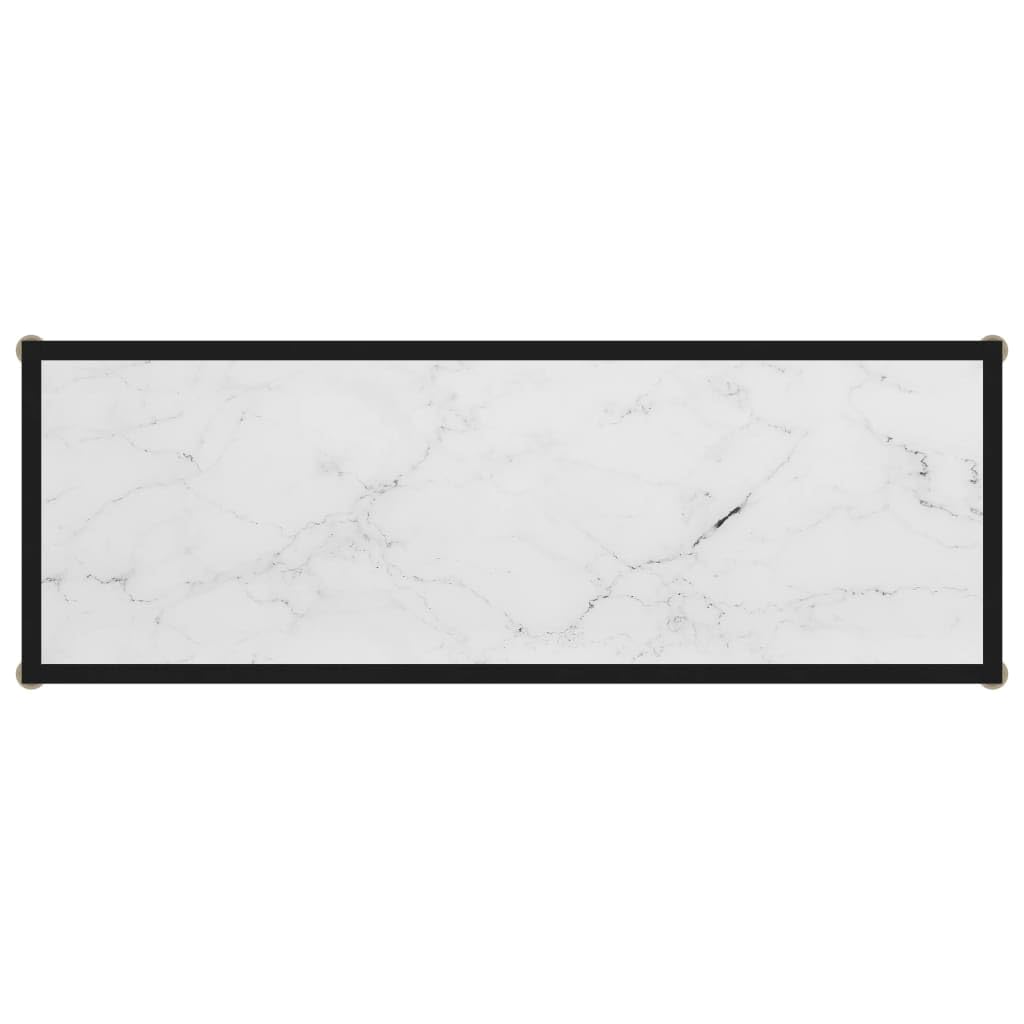 Stolik konsolowy, biały, 100 x 35 x 75 cm, szkło hartowane z malowaną proszkowo stalową półką, wygląd marmuru, do salonu, sypialni, korytarza, zajmuje mało miejsca i stabilny