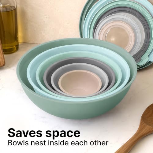Image of Zulay Kitchen 12 Piece Plastic Nesting Mixing Bowl Set - Colorful Bowls with Lids - Microwave and Freezer Safe (Mint Ombre)