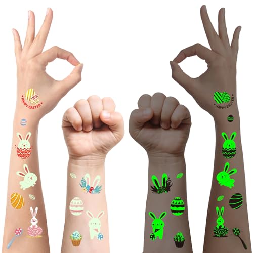 Cadeau Paques Enfant, 10 feuilles Tatouage Enfant de Pâques, Tatouages Temporaires Lumineux Petits Cadeaux de Pâques pour Enfants, Garniture de Panier Paques, Tatouage pour Décoration de Pâques