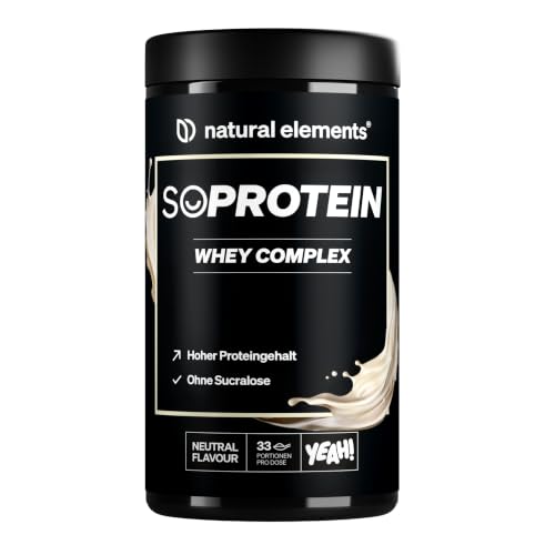 natural elements Whey Protein Pulver Neutral 1kg 25g Protein pro Portion ohne Süßungsmittel ohne Aromen hochdosiert in Deutschland produziert & laborgeprüft