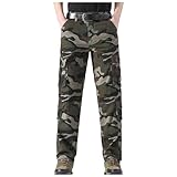 [Avarrerog] 作業着 夏用 冷感 メンズ カーゴパンツ ワークパンツ 無地 ストレッチ 速乾 作業ズボン ファッション 軽量 ガウチョパンツ 大きいサイズ ストレートパンツ イージーパンツ (Camouflage-A, 34)