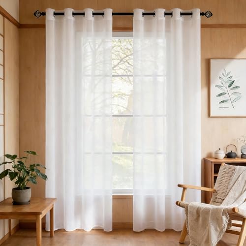 YANHONG Cortinas Visillos 75 x 110 cm Translucidas, Muy Finitas, Entra La Luz, con Ojales Cortinas Transparente Salon Fácil de Limpiar y sin Arrugas para Sala Cuarto Dormitorio, Blanco